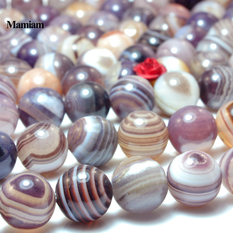 Mamiam lavande rayures Agate perles lisse ronde pierre en vrac 6-10mm Bracelet collier bijoux à bricoler soi-même faire des pierres précieuses cadeau conception ► Photo 1/5