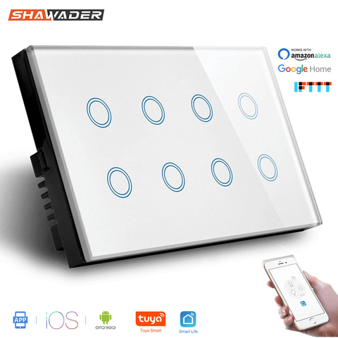 Panneau en verre d'interrupteur de commutateur de mur de lumière tactile intelligente de Wifi 8 Gang 147*86mm vie d'app de Tuya Compatible avec Alexa Google Home ► Photo 1/6