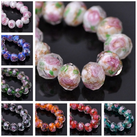 Rondelles à facettes en cristal, 10mm 12mm, 10 pièces, fleur Lampwork, perles d'espacement en verre pour la fabrication de bijoux ► Photo 1/6