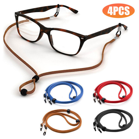 Lot de 4 sangles réglables en cuir pour lunettes, cordon de cou, chaîne de lunettes, lunettes de soleil, lanière de support ► Photo 1/6