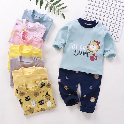 Pyjama en coton chaud pour bébé, ensemble de sous-vêtements pour enfant, pantalon, vêtements de maison, nouvelle collection automne ► Photo 1/6