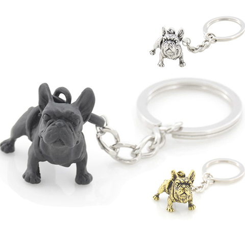 Porte-clés Vintage 3 couleurs bouledogue français en 3D, chien mignon, mode animaux de compagnie, bijoux petit ami, cadeau pour filles, accessoires ► Photo 1/6