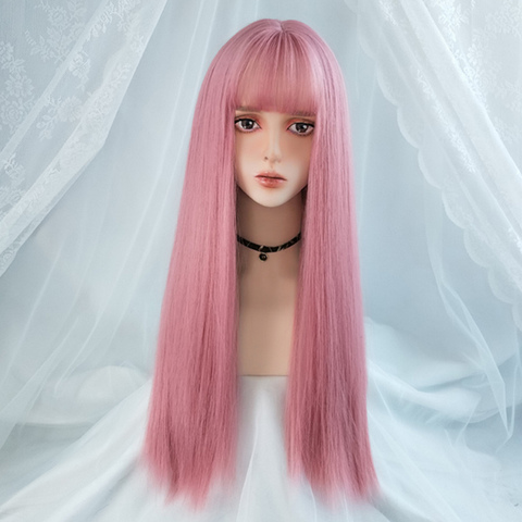 VICWIG Cosplay perruque avec frange cheveux raides synthétiques 24 pouces longue perruque rose résistant à la chaleur pour les femmes ► Photo 1/6