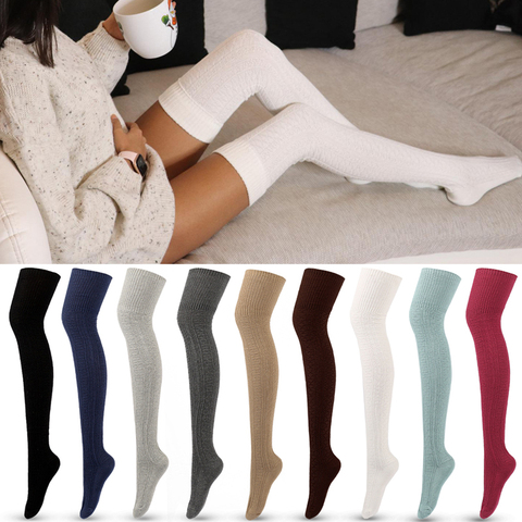 1 paire couleur unie cuisse haute bas grande taille coton jambières genou chaussettes hautes 75cm(29.52 pouces) longueur ► Photo 1/5