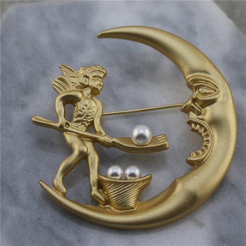 Vintage chinois antique mythologie Pangu A créé un monde lune perle bouton Badge Baroque revers broche décoration bijoux ► Photo 1/5