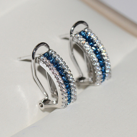 Boucles d'oreilles en zircon cubique AAA bleu/blanc, simples, arc-en-ciel, pour femmes, argent Sterling 925 rempli, bijoux BOHO ► Photo 1/3