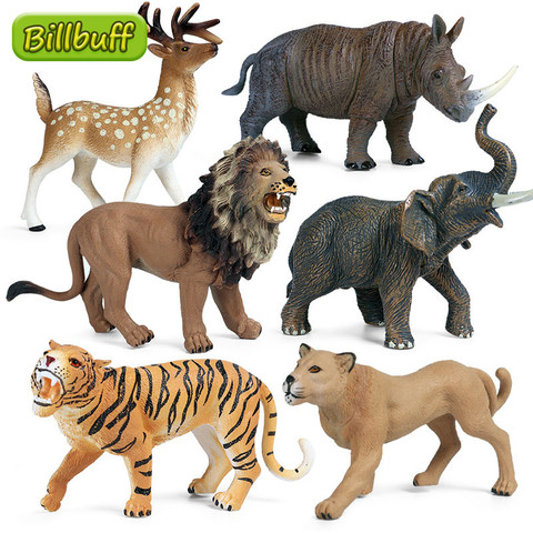Animaux sauvages en plastique chauds éléphant Lion tigre rhinocéros queue blanche cerf guépard modèle PVC figurines Dimensions jouets pour enfants ► Photo 1/6