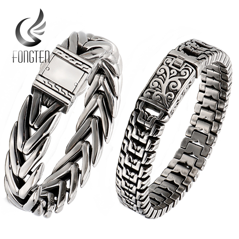 Fongten-Bracelet rétro personnalisé pour hommes, bijoux, chaîne Hip Hop, pendentifs en acier inoxydable poignets, 2022 ► Photo 1/6