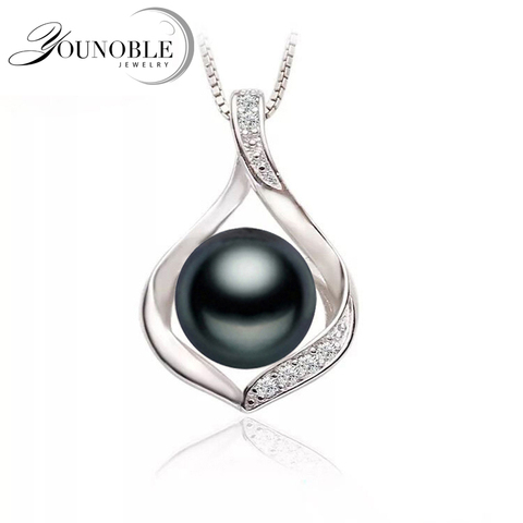 Véritable noir naturel perle d'eau douce pendentif collier femmes, mignon 925 argent collier fille cadeau d'anniversaire ► Photo 1/5