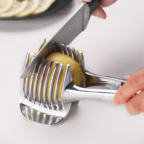 Trancheuse de tomates coupe-légumes et de fruits, Gadgets de cuisine en acier inoxydable porte-oignon, pratique, accessoires d'outils de cuisine de sécurité ► Photo 1/6