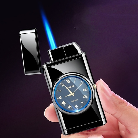 Montre LED coupe-vent briquet torche Turbo gaz allume-cigare Cigarette métal essence Butane gonflé cadeau pour hommes ► Photo 1/1