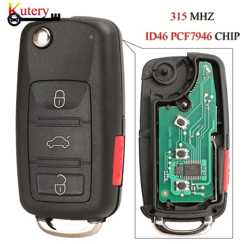 Clé/carte de voiture à distance kuterie pour VW/Volkswagen Phaeton Touareg 2002-2010 avec puce PCF7946 315MHZ 3 + 1 boutons ► Photo 1/6