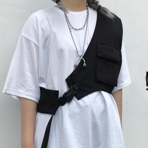 Gilet tactique à une épaule pour femmes, sac de poitrine fonctionnel hip hop pour hommes, gilet incliné vintage réglable ► Photo 1/6