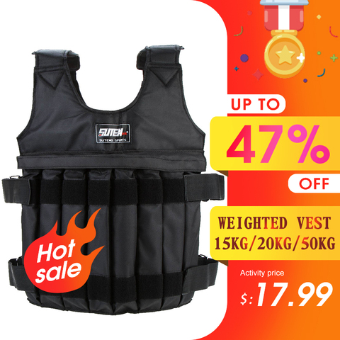 SUTEN 20kg/50kg chargement gilet pondéré pour l'entraînement de boxe équipement de Fitness gilet réglable veste vêtements de sable ► Photo 1/6