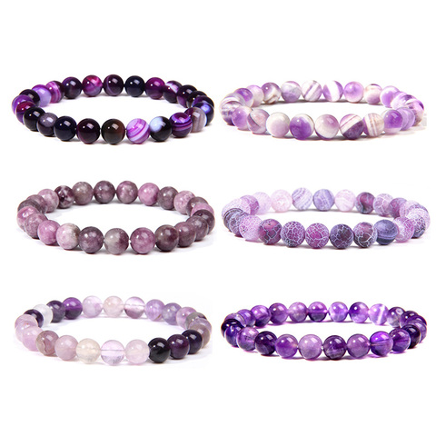 Naturel violet améthyste agates calcédoine pierre perles bracelet bijoux pour femmes hommes femme homme violet gemme pierre bracelet cadeau ► Photo 1/6