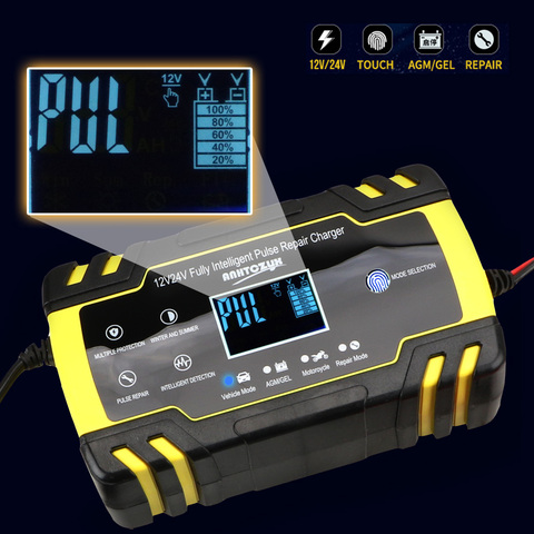 Chargeur de batterie de voiture automatique 12V-24V 8a, réparation d'impulsions, plomb humide et sec, acide, affichage numérique Intelligent LCD ► Photo 1/6