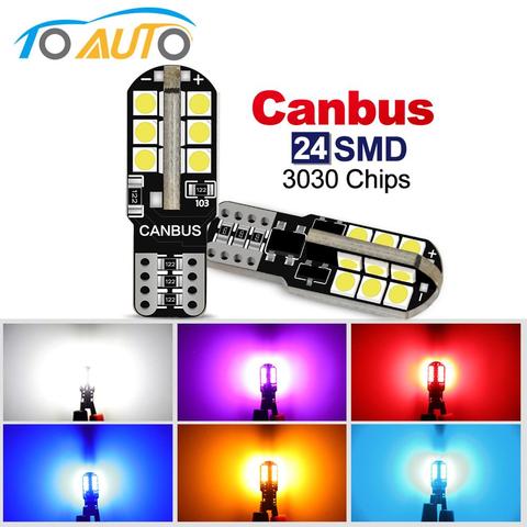 Ampoule Led T10 W5W, 24SMD 3030 puces Canbus, sans erreur, 194 168 lampe à Led, lumière de lecture intérieure de voiture, blanc, 6000K, 2 pièces ► Photo 1/6