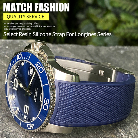 Bracelet de montre en caoutchouc fluoré en Silicone de haute qualité, 19mm 20mm 21mm pour Longines hydroconquête L3, pour montre de sport plongée ► Photo 1/5