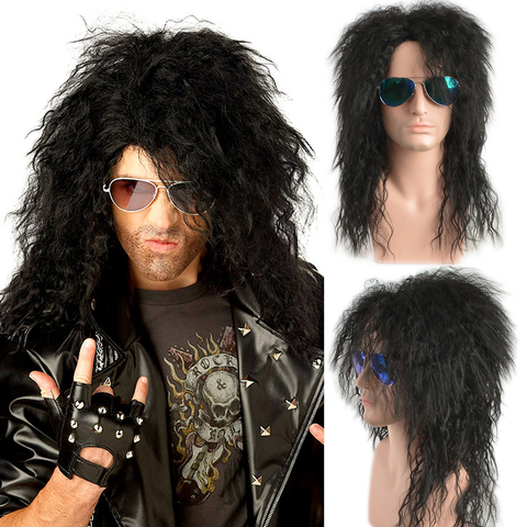 Hommes longs bouclés perruques synthétiques pour hommes Cosplay perruque mixte mâle cheveux bouclés résistant à la chaleur Vintage Rock Show perruque acteur accessoires ► Photo 1/6