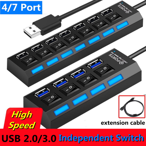 YelWong 4/7 Ports USB HUB 2.0 3.0 haute vitesse USB séparateur expanseur multi-port commutateur indépendant pour PC portable Mac Windows ► Photo 1/6