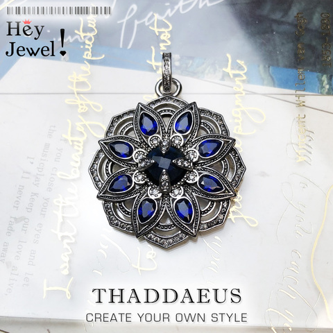 Pendentif fleur de Lotus CZ bleue, Bijoux de marque à la mode 2022 en argent Sterling 925, collier européen, accessoires, cadeau pour femme ► Photo 1/6