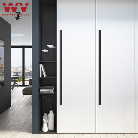 WV – poignées de porte en alliage d'aluminium, de couleur noire, style américain, moderne, minimaliste, pour tiroir, garde-robe, armoire, 1000MM, 1200MM de Long ► Photo 1/6