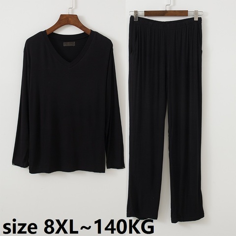 Grande taille 7XL 8XL 40-140KG hommes pyjamas ensembles O cou automne Modal vêtements de maison ensemble doux vêtements de nuit à manches longues haut et pantalons longs ► Photo 1/6