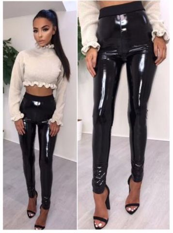 Offre spéciale femmes vinyle PVC humide Look taille haute pantalon femme brillant Disco élastique maigre crayon Sexy pantalons tenues ► Photo 1/6