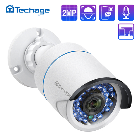 Techage H.265 HD 1080P 2.0MP Audio CCTV POE caméra IP extérieure étanche IR coupe balle P2P Onvif Surveillance de sécurité vidéo ► Photo 1/6