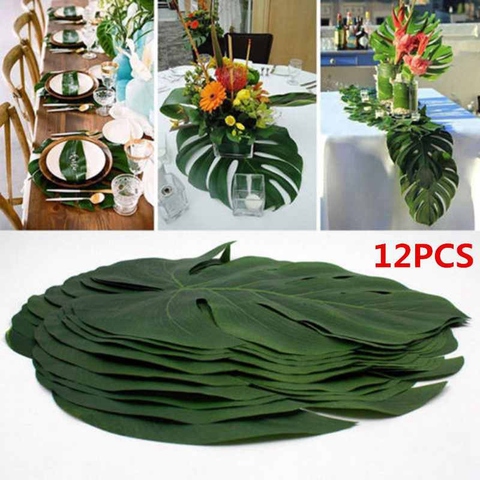 12 pièces feuilles de palmier tropicales artificielles hawaïennes Luau fête été Jungle thème fête décoration de mariage anniversaire maison Table décor ► Photo 1/6