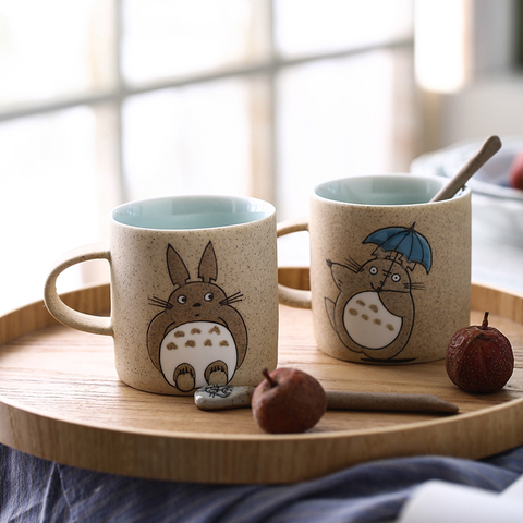 EWAYS haute qualité 200ml main faire des tasses en céramique avec cuillère et couverture Totoro dessin animé thème lait tasses tasse outils de cuisine ► Photo 1/6