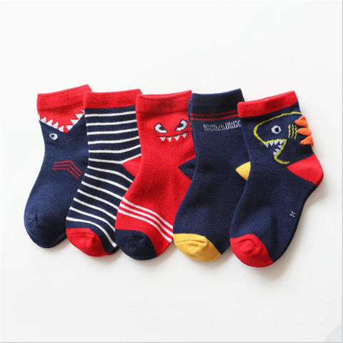 5 paire/lot enfants coton garçons filles chaussettes mignon dessin animé motif enfants chaussettes pour bébé garçon fille Sport Style adapté pour 1-10Y ► Photo 1/6