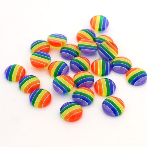 Cabochons en résine à dos plat, 40 pièces, 12mm, arc-en-ciel foncé, Style à rayures, Base camée Cabochons-W3-13 ► Photo 1/2