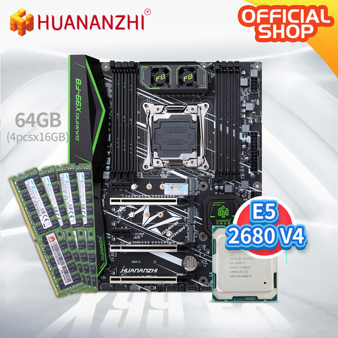 HUANANZHI X99 F8 X99 carte mère avec Intel XEON E5 2680 V4 avec 4*16G DDR4 RECC kit de mémoire combo ensemble NVME SATA USB 3.0 ► Photo 1/1