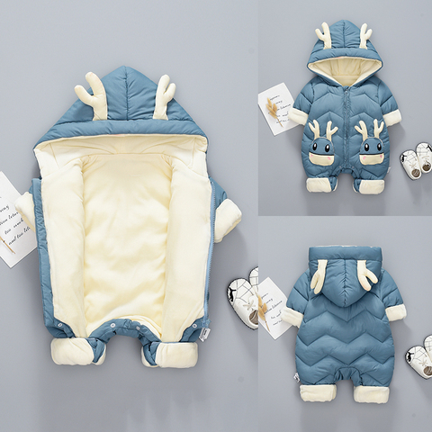 OLEKID 2022 bébé hiver Snowsuit Plus velours épais bébé garçons combinaison 0-2 ans nouveau-né barboteuse bébé filles salopette enfant en bas âge manteau ► Photo 1/6