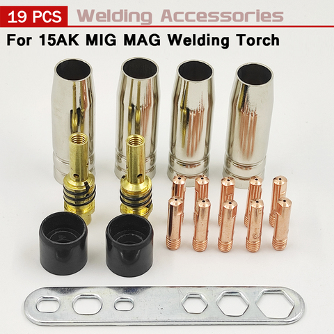 Kit de pièces de buse de soudage, torche de soudage 19 pièces/ensemble MB-15AK Kit de pièces de buse conique jeu de tiges d'outils pour Binzel 15AK MIG MAG accessoires de soudage ► Photo 1/6