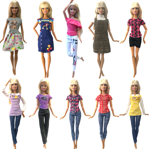 NK-robe multicolore à la mode, nouvelle chemise, jupe en grille, vêtements quotidiens tenue décontracté pour poupée Barbie, accessoires JJ ► Photo 1/6