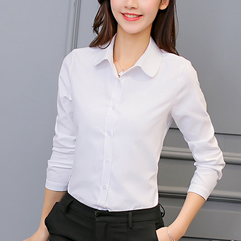 Femmes coréennes coton chemises chemise blanche femmes à manches longues dessus de chemise bureau dame chemise de base Blouses grande taille femme Blouse 5XL ► Photo 1/6