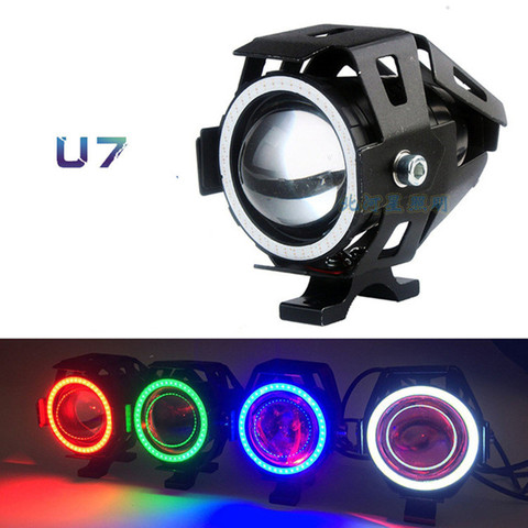 1Pc U7 moto phare LED avec ange yeux moteur auxiliaire lumière lumineuse 125W projecteur vélo lampe accessoires antibrouillard ► Photo 1/6