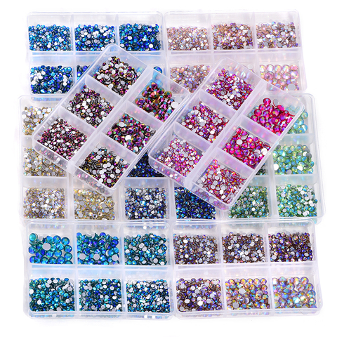 1200 pièces tailles de mélange verre cristal AB Non Hotfix strass ensemble Flatback verre pierre Nail Art strass pour bricolage décorations B3914 ► Photo 1/6