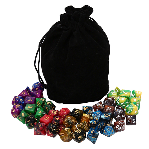 Dés polyédriques avec pochette, 49 pièces, Double couleur, pour jeux D4 D6 D8 D10 D % D12 D20 ► Photo 1/6