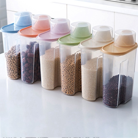 1.9/2.5L distributeur de céréales avec couvercle boîte de rangement en plastique récipient de riz nourriture scellé pot canettes pour les collations de fruits secs de Grain de cuisine ► Photo 1/6