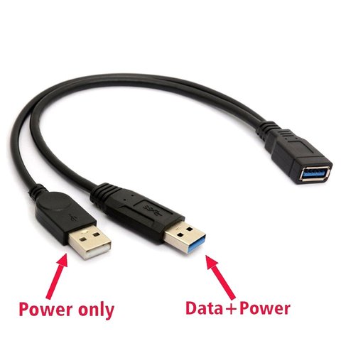 Câble d'extension, USB 3.0 vers USB 3.0/2.0/USB 3.0 femelle vers double USB mâle pour données de puissance supplémentaire, 20cm ► Photo 1/6