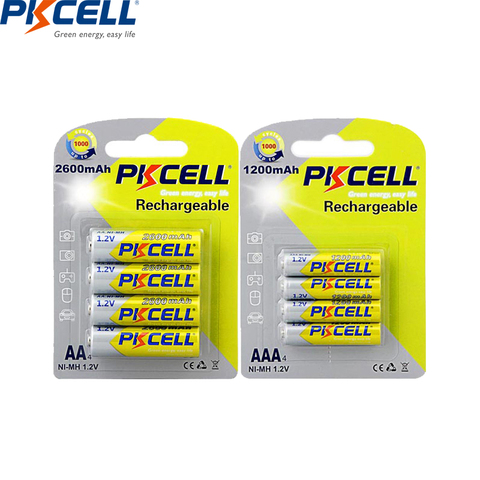 PKCELL – 4 pièces rechargeables NI-MH AA 2600mAh + 4 Batteries AAA 1.2V NIMH AA AAA 1200mAh ► Photo 1/6