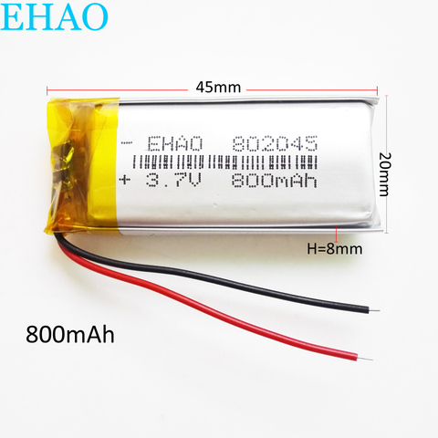 EHAO – batterie LiPo Rechargeable, 802045 V, 3.7 mAh, Lithium polymère, pour Mp3 PAD, DVD, E-book, casque bluetooth, 800 ► Photo 1/6