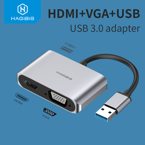 Hagibis USB 3.0 vers HDMI-adaptateur VGA compatible 4K HD multi-écran 2in1 USB vers HDMI-convertisseur compatible pour Windows 7/8/10 OS ► Photo 1/6