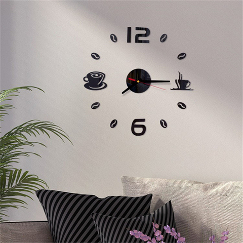 20 pouces horloge murale ronde Style numéro café thé tasse Design moderne acrylique horloge murale autocollants bricolage maison salon décoration ► Photo 1/6