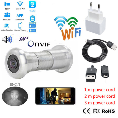 Mini caméra de surveillance IP WIFI HD 1080P (V380), dispositif de sécurité sans fil, porte panoramique, fisheye, avec port TF, V380, dispositif de sécurité ► Photo 1/3