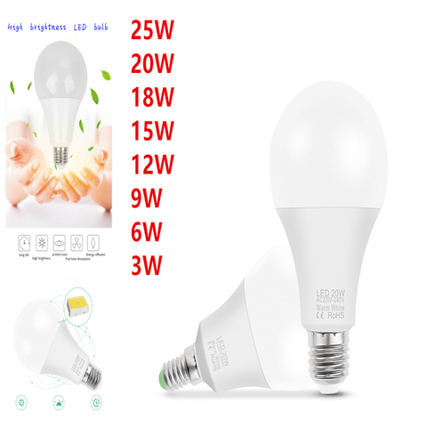 5 Pcs/Lot ampoule LED lampe E27 E14 220V lampe à économie d'énergie lumière 3W 6W 9W 12W15W18W20W25W haute luminosité Lampada Bombilla projecteur ► Photo 1/2
