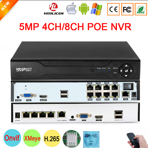 Télécommande Hi3536D Xmeye Audio 5MP 8CH 8 canaux H.265 + détection de visage 48V POE Onvif CCTV DVR NVR enregistreur vidéo réseau ► Photo 1/6